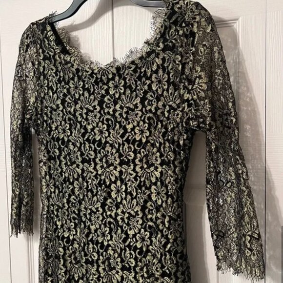 Diane Von Furstenberg Gold Zarita Stretch Lace Shift Dress Size 6 - Picture 10 of 10